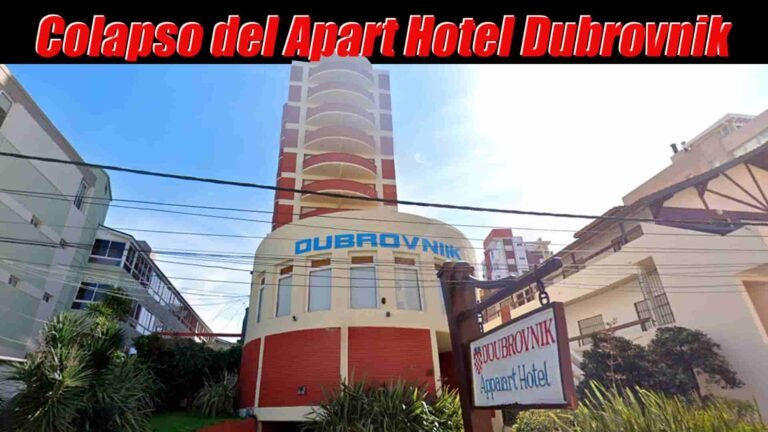 Hotel Apart Hotel Dubrovnik en Villa Gesell, con encabezado que dice 'Colapso de Apart Hotel Dubrovnik'.