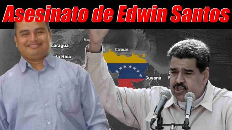 Mapa de Venezuela de fondo, con Nicolás Maduro a la derecha y Edwin Santos a la izquierda.