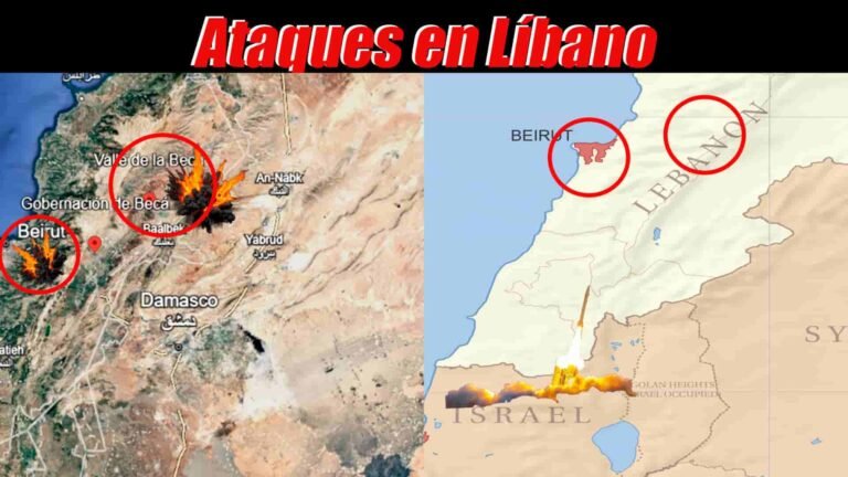 Mapa detallado de Líbano a la izquierda y mapa ampliado a la derecha, ambos mostrando bombardeos realizados por Israel.