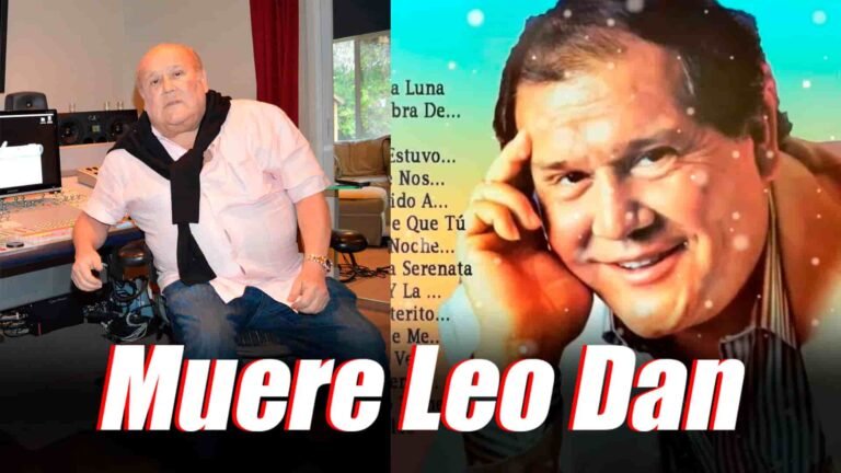 A la izquierda Leo Dan en un estudio de grabación, a la derecha Leo Dan en la contratapa de un disco, titulo dice, Muere Leo Dan